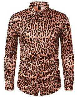 MakingDa Herren Retro Leopard Print Disco Hemd Langarm Button Down Shirts 70er Jahre Kleid Party Kostüm, Stil 2, XL von MakingDa