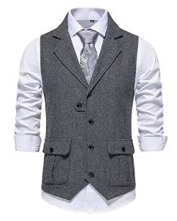 MakingDa Herren Weste formell ärmellos V-Ausschnitt Tweed Westen Business Casual Kleid Anzug Weste mit Tasche, grau, S von MakingDa