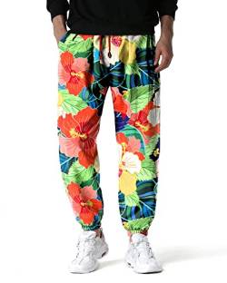 MakingDa MakingDa Herren Blumen Bedruckte Trainingshose Elastische Taille Hippie Pumphose Haremshose Bohemian Baggy Beach Yoga Lounge Jogger Hose-1-2XL von MakingDa