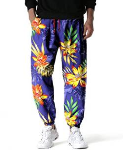 MakingDa MakingDa Herren Blumen Bedruckte Trainingshose Elastische Taille Hippie Pumphose Haremshose Bohemian Baggy Beach Yoga Lounge Jogger Hose-10-2XL von MakingDa