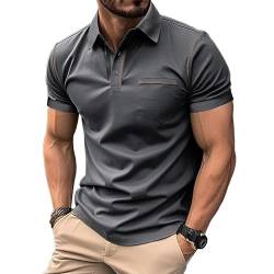 MakingDa Poloshirt Herren Kurzarm Schein-Tasche V-Ausschnitt Kragen Klassisch Lässig Regular Fit Einfarbig Polohemd Golf Tennis Laufen Leichtgewicht Sportkleidung Sommer Arbeit Poloshirt DunkelgrauXXL von MakingDa