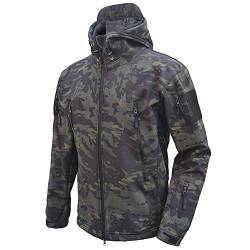 MakingDa Wasserdichte Herren-Jacke, lässiger Kapuzenmantel, Softshell-Fleece-gefüttert, Laufjacken, taktische Militärjacke, Arbeit, Angeln, Jagd, Klettern, Night Camo, S von MakingDa