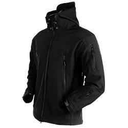 MakingDa Wasserdichte Herren-Jacke, lässiger Kapuzenmantel, Softshell-Fleece-gefüttert, Laufjacken, taktische Militärjacke, Arbeit, Angeln, Jagd, Klettern, Schwarz , M von MakingDa