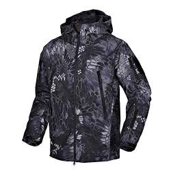 MakingDa Wasserdichte Herren-Jacke, lässiger Kapuzenmantel, Softshell-Fleece-gefüttert, Laufjacken, taktische Militärjacke, Arbeit, Angeln, Jagd, Klettern, Schwarz-Camo, XXL von MakingDa