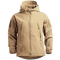 MakingDa Wasserdichte Herren-Jacke, lässiger Kapuzenmantel, Softshell-Fleece-gefüttert, Laufjacken, taktische Militärjacke, Arbeit, Angeln, Jagd, Klettern, khaki, L von MakingDa