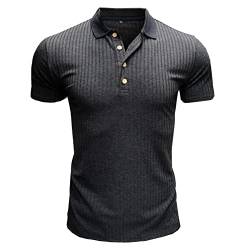 Poloshirt Herren Kurzarm Slim Fit Muskel Polohemd Männer Dehnbar Sport Pullover Polo Hemd Golf Tennis T-Shirt Dunkelgrau M von MakingDa