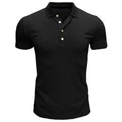 Poloshirt Herren Kurzarm Slim Fit Muskel Polohemd Männer Dehnbar Sport Pullover Polo Hemd Golf Tennis T-Shirt Schwarz M von MakingDa