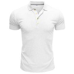 Poloshirt Herren Kurzarm Slim Fit Muskel Polohemd Männer Dehnbar Sport Pullover Polo Hemd Golf Tennis T-Shirt Weiß L von MakingDa