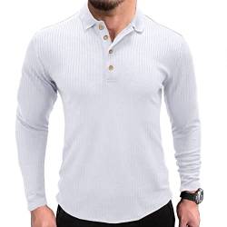 Poloshirt Herren Langarm Slim Fit Muskel Polohemd Männer Dehnbar Sport Pullover Polo Hemd Golf Tennis T-Shirt Weiß XL von MakingDa