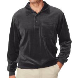 Herren Langarm Polo Shirts Casual Button Down Samt Shirt Echte Tasche Business Velour T-Shirt, grau dunkel, XX-Large von Makkrom