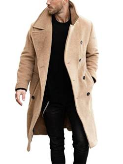 Herren Zweireihiger Trenchcoat Casual Reverskragen Business Winter Lange Mantel, khaki, Medium von Makkrom