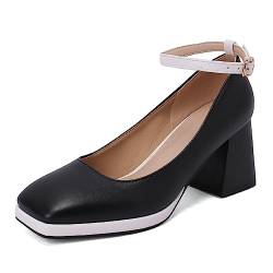 Makmeoyw DaHerren Closed Square Toe Dress Plateau Pumps Block Heel Knöchelriemchen Mary Jane Black Elegant Hochzeit Buro Pumps Size 48 von Makmeoyw