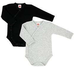 Makoma Baby Body Jungen Langarm Wickelbody - 2er Pack Baby Body Mädchen - Unisex Neugeborene Säuglinge Erstausstattung - 100% Baumwolle (68, Schwarz/Grau) von Makoma