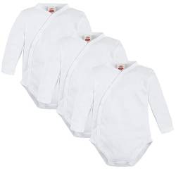 Makoma Baby Body Langarm Wickelbody 3er Pack für Neugeborene Jungen & Mädchen Unisex 100% Baumwolle (56, Weiß) von Makoma