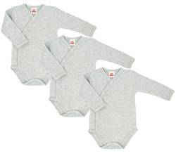Makoma Baby Body Langarm Wickelbody 3er Pack für Neugeborene Jungen & Mädchen Unisex 100% Baumwolle (62, Grau) von Makoma
