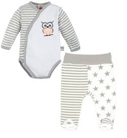 Makoma Baby Erstausstattung Neugeborenen Set 2tlg. Baby Body & Strampelhose mit Fuß Unisex (56, Eule Streifen) von Makoma