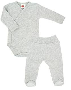 Makoma Baby Erstausstattung Neugeborenen Set 2tlg. Baby Body & Strampelhose mit Fuß Unisex (56, Grau) von Makoma