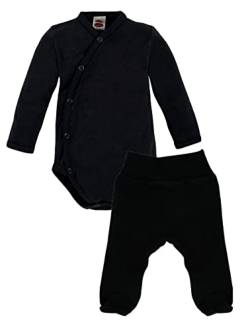 Makoma Baby Erstausstattung Neugeborenen Set 2tlg. Baby Body & Strampelhose mit Fuß Unisex (62, Schwarz) von Makoma