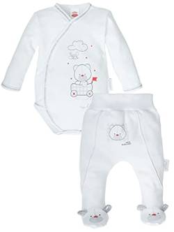 Makoma Baby Wickelbody Hose mit Fuß Strampelhose 2tlg. Set Neutrale Babykleidung für Neugeborene Jungen & Mädchen 100% Baumwolle Weiß (62) von Makoma