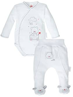 Makoma Baby Wickelbody Hose mit Fuß Strampelhose 2tlg. Set Neutrale Babykleidung für Neugeborene Jungen & Mädchen 100% Baumwolle Weiß (68) von Makoma