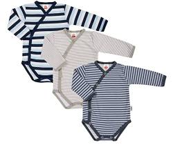 Makoma Body Baby Junge - Unisex Wickelbody 3er Set Langarm - Body Baby Mädchen - Baby Erstausstattung Neugeborene - 100% Baumwolle - Baby Geschenk (Gestreift, 56) von Makoma