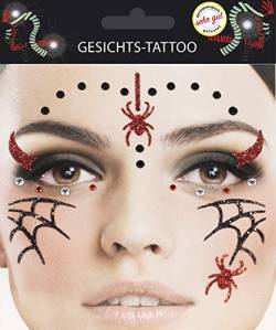 Gesichts Tattoo - Halloween Glitzer Aufkleber Set Klebetattoos Temporäre Tattoos Karneval (Spinne) von Makotex