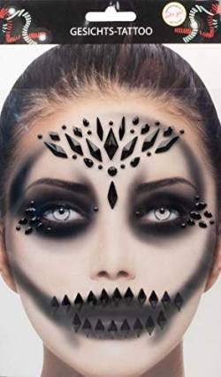 Gesichts Tattoo - Halloween Glitzer Aufkleber Set Klebetattoos Temporäre Tattoos Karneval (Steine Deluxe Schwarz) von Makotex