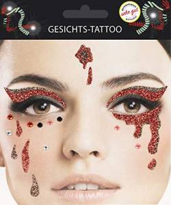 Gesichts Tattoo - Halloween Glitzer Aufkleber Set Klebetattoos Temporäre Tattoos Karneval (Tränen) von Makotex