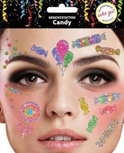 Gesichtstattoo - Glitzer Aufkleber Klebetattoos Temporäres Glitter Face Tattoo Motto Party Karneval Halloween (Candy) von Makotex