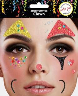 Gesichtstattoo - Glitzer Aufkleber Klebetattoos Temporäres Glitter Face Tattoo Motto Party Karneval Halloween (Clown) von Makotex