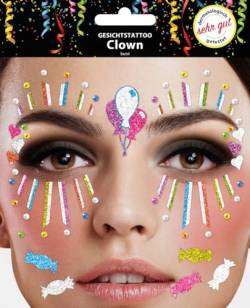 Gesichtstattoo - Glitzer Aufkleber Klebetattoos Temporäres Glitter Face Tattoo Motto Party Karneval Halloween (Clown Bunt) von Makotex
