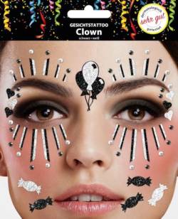 Gesichtstattoo - Glitzer Aufkleber Klebetattoos Temporäres Glitter Face Tattoo Motto Party Karneval Halloween (Clown Schwarz Weiß) von Makotex