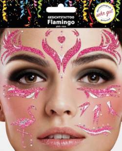 Gesichtstattoo - Glitzer Aufkleber Klebetattoos Temporäres Glitter Face Tattoo Motto Party Karneval Halloween (Flamingo) von Makotex