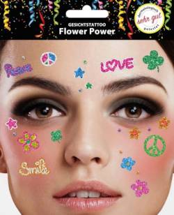 Gesichtstattoo - Glitzer Aufkleber Klebetattoos Temporäres Glitter Face Tattoo Motto Party Karneval Halloween (Flower Power) von Makotex