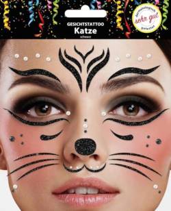 Gesichtstattoo - Glitzer Aufkleber Klebetattoos Temporäres Glitter Face Tattoo Motto Party Karneval Halloween (Katze) von Makotex
