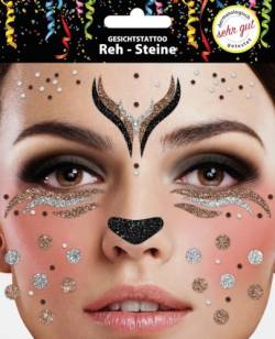 Gesichtstattoo - Glitzer Aufkleber Klebetattoos Temporäres Glitter Face Tattoo Motto Party Karneval Halloween (Reh) von Makotex
