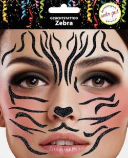 Gesichtstattoo - Glitzer Aufkleber Klebetattoos Temporäres Glitter Face Tattoo Motto Party Karneval Halloween (Zebra) von Makotex
