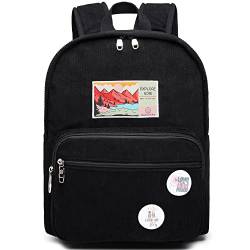 Makukke Rucksack Damen Backpack mit Laptopfach, Unisex Daypack Schulrucksack,Cord Tagesrucksack für Freizeit Schule Job (Schwarz) von Makukke