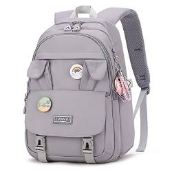 Rucksack Damen Schulrucksack Mädchen Teenager, Laptop-Rucksäcke 15,6 Zoll College Schultasche Anti-Diebstahl-Reise-Tagesrucksack Große Büchertaschen für Teenager Mädchen Frauen Studenten (Grau) von Makukke