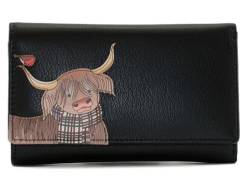 Mala Leather Callum Highland Cow & Robin RFID Large Trifold Soft Leather Purse, Schwarz , L, Zeitgenössisch von Mala Leather