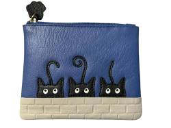 Premium Leder Schwarz Peek A Boo Katzen Münze RFID Geldbörse von Mala Leather, blau, Einheitsgröße, Münz- und Kartenbörse von Mala Leather