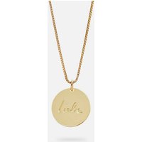 Malaika Raiss Kette mit Anhänger Liebe Plaquette Halskette Damen Gold mit runder Anhänger Gravur 50 cm, Silber 925, 24 Karat vergoldet von Malaika Raiss