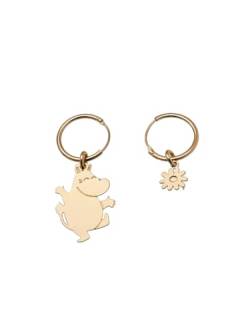 Malaika Raiss Ohrringe Gold Jumping Moomin and Flower Creolen mit einem Moomin Figur und Blumen-Anhänger 24 k Vergoldet 2,5 cm von Malaika Raiss