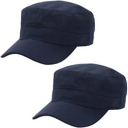 2 Pcs Navy Blau Unisex Military Stil Army Cap Verstellbare Baseball Cap Flat Top Cap Sommer Sonnen Kappe für Herren Damen von Malaxlx