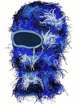 Blau Distressed Balaclava Sturmhaube Gesichtsmaske Skimaske Gestrickt Balaclava Shiesty Vollgesichts Maske Winter Winddicht Beanie Halswärmer für Damen Herren von Malaxlx