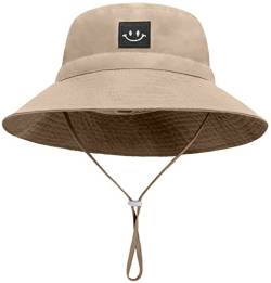 Malaxlx Baby Sonnenhut Lächeln Gesicht Khaki Fischerhut Bucket Hat Strandhut UV Schutz Draussenhut Anglerhut Sommerhut für 0-6 Monate Mädchen Jungen von Malaxlx