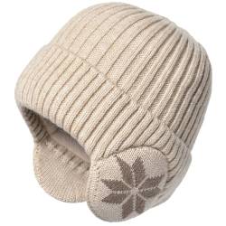 Malaxlx Beige Herren Damen Wintermütze Strickmütze mit Ohrenklappen - Warme Wintercap Skimütze Beanie für Männer und Frauen von Malaxlx