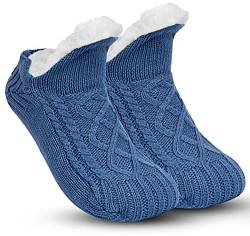 Malaxlx Blau Pantoffelsocken für Damen Herren, Flauschige Warme Hüttensocken Gestrickt Dicken Fleece Gefüttert Grippers Anti Rutsch Winter Zuhause Pantoffel Socken von Malaxlx