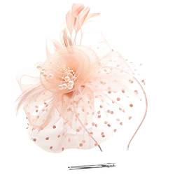 Malaxlx Champagner Fascinator Hut Blume Mesh Federn Haarschmuck Haar Clip Stirnband Tea Party Hochzeit Derby Cocktail Kopfbedeckung Headwear für Damen Mädchen von Malaxlx