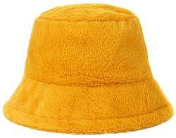 Malaxlx Damen Gelb Plüsch Fischerhut Wintermütze Flauschige Bucket Hat Warme Anglerhut von Malaxlx